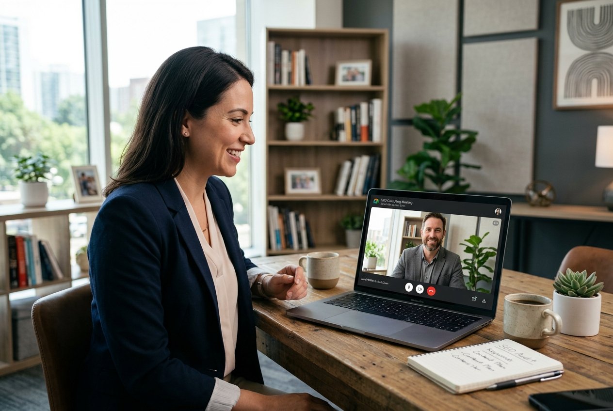 Hold et online møde med en potentiel SEO-konsulent før du indgår et samarbejde